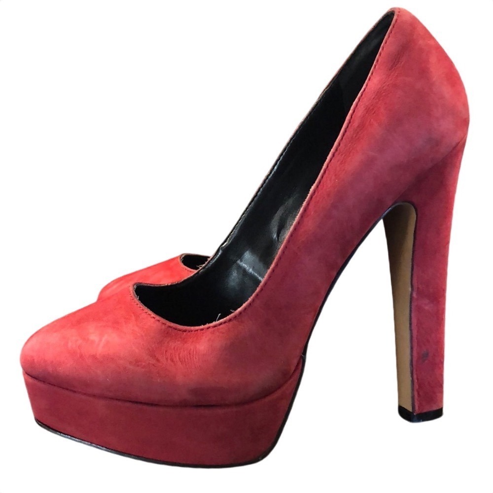 Aldo Red Suede Platform Pumps Round Toe High Block Heel Shoes
